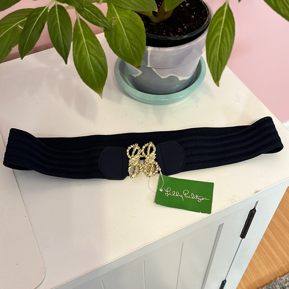 Lilly Pulitzer stretch belt for women, navy blue and gold XS-S